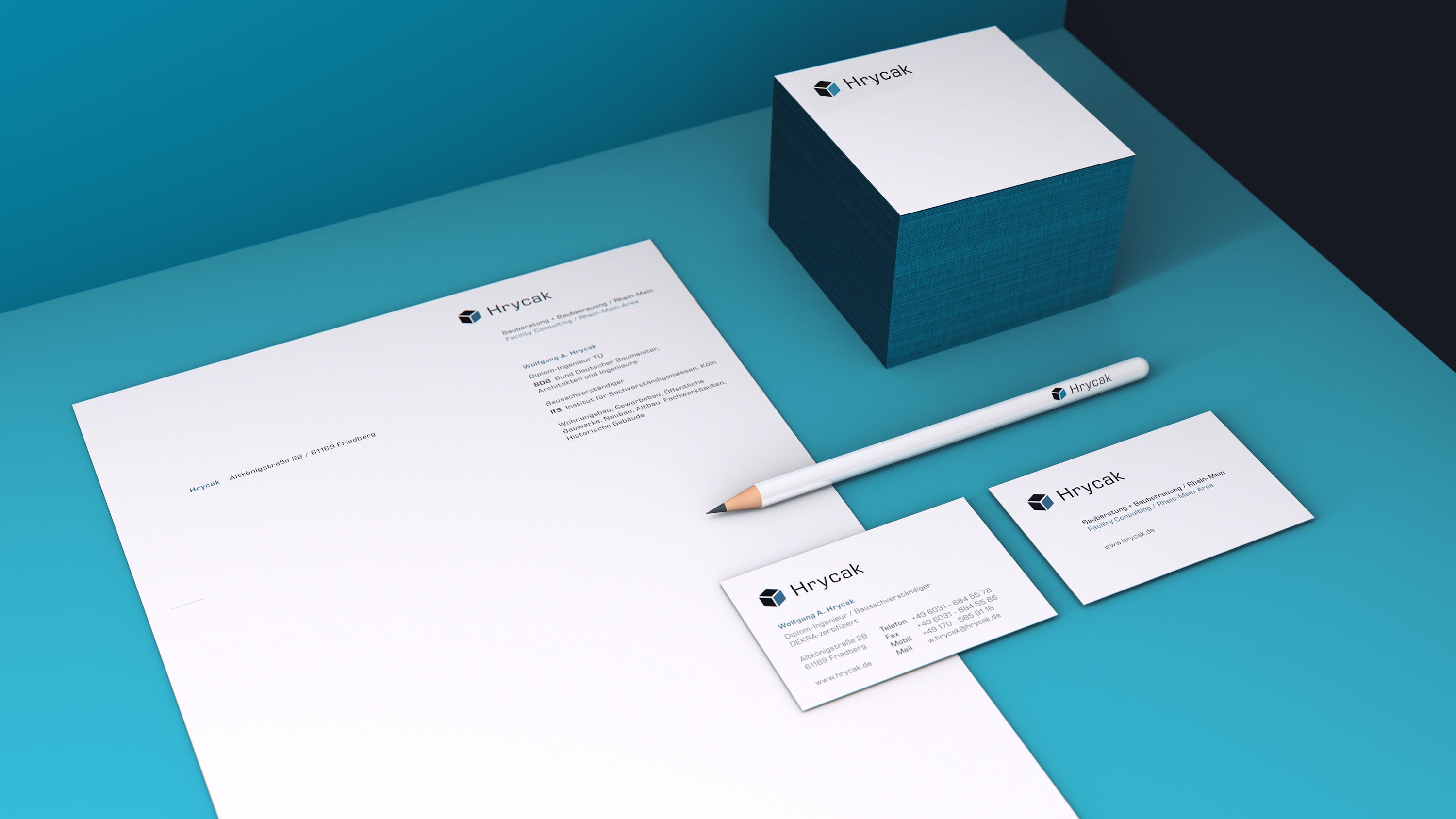 Corporate design, biref paper and business cards for Hrycak Consulting: DIE NEUDENKER® Agency, Darmstadt
