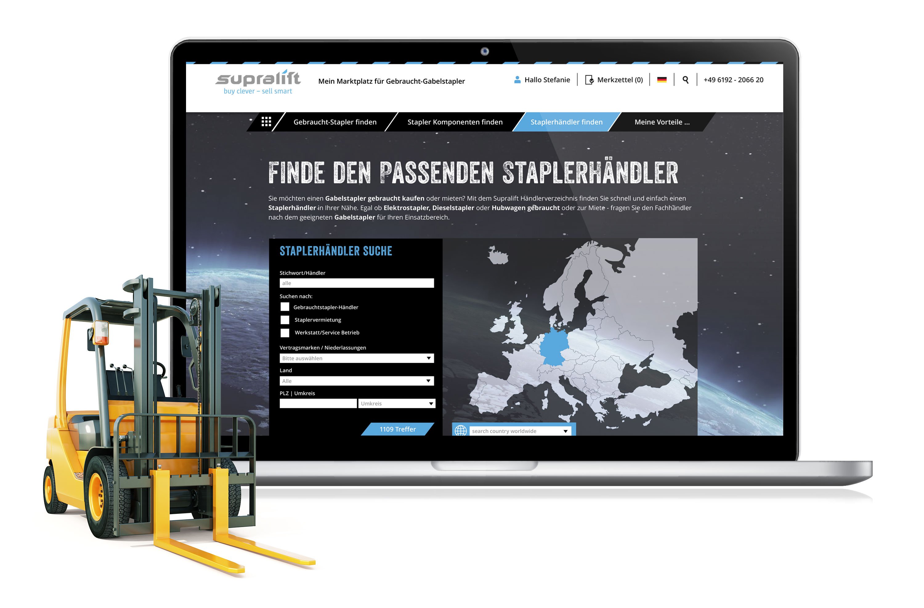 Web portal dealer search for Supralift used forklift trucks: DIE NEUDENKER® Agency, Darmstadt